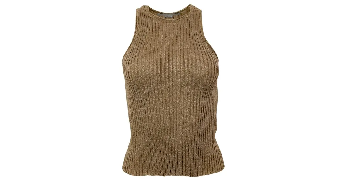 Autre Marque Camiseta sin mangas con espalda cruzada de canalé metalizado dorado de Stella McCartney 