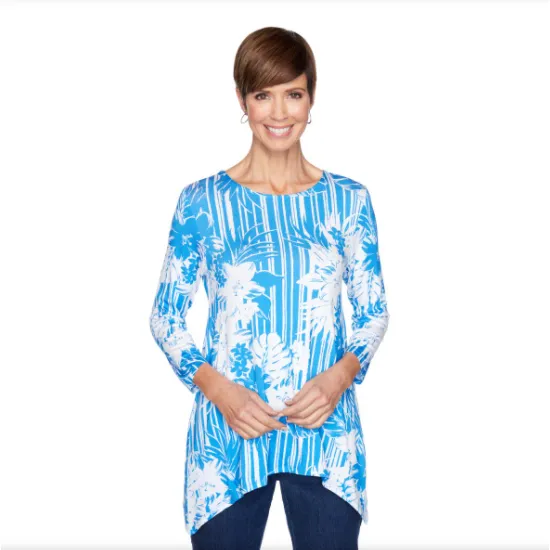 Blusa con Flores Blanco/Azul Ruby Rd X