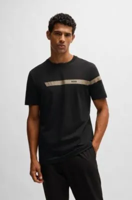 Camiseta regular fit de algodón elástico con raya con logo