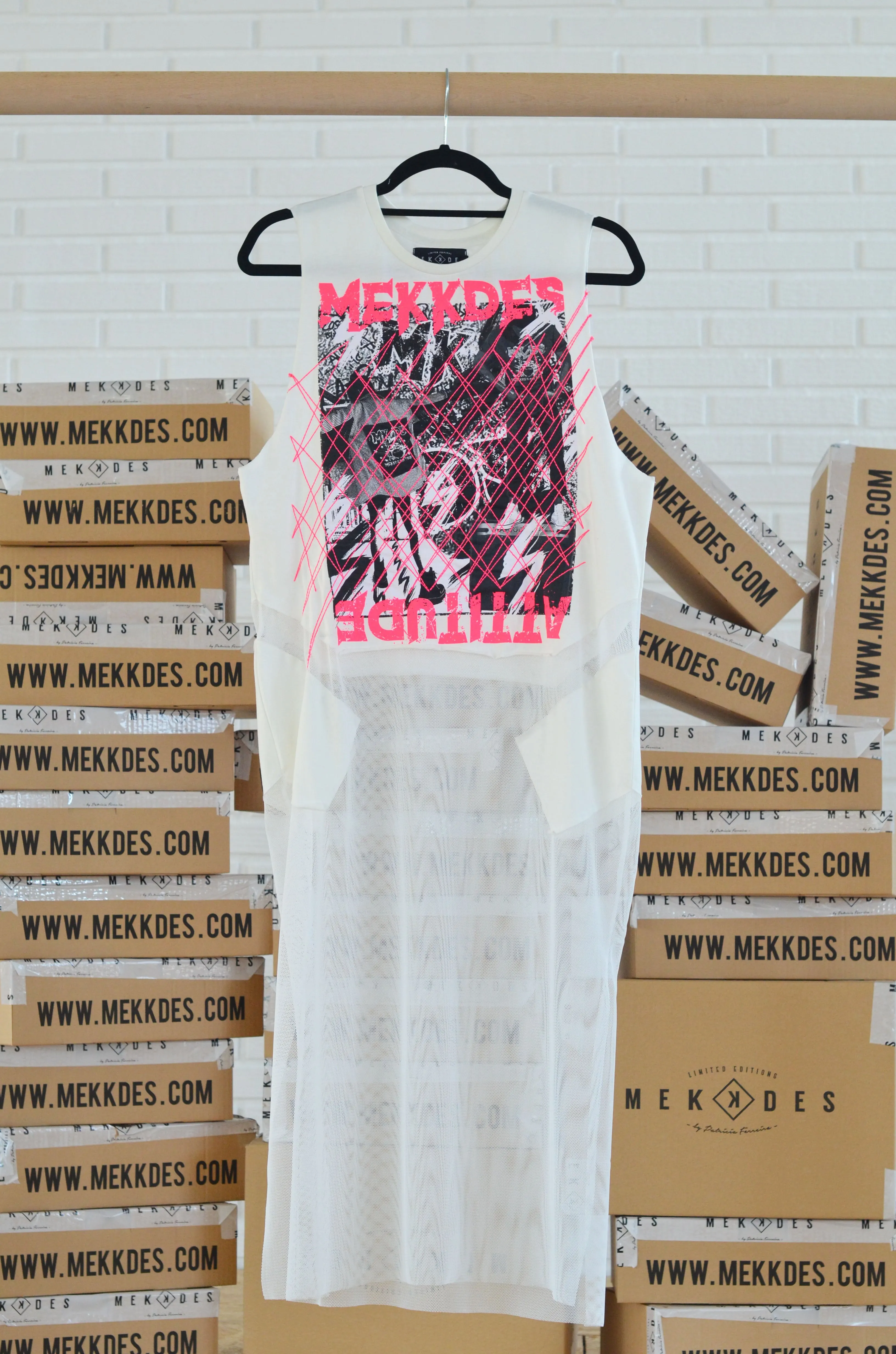 Camiseta-vestido crudo & rejilla ATTITUDE flúor