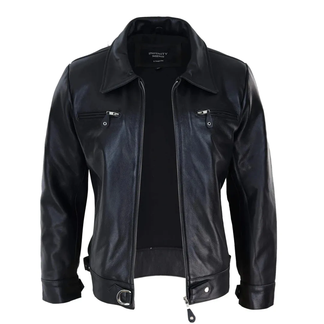 Chaqueta vintage marrón oscuro con cremallera para hombres
