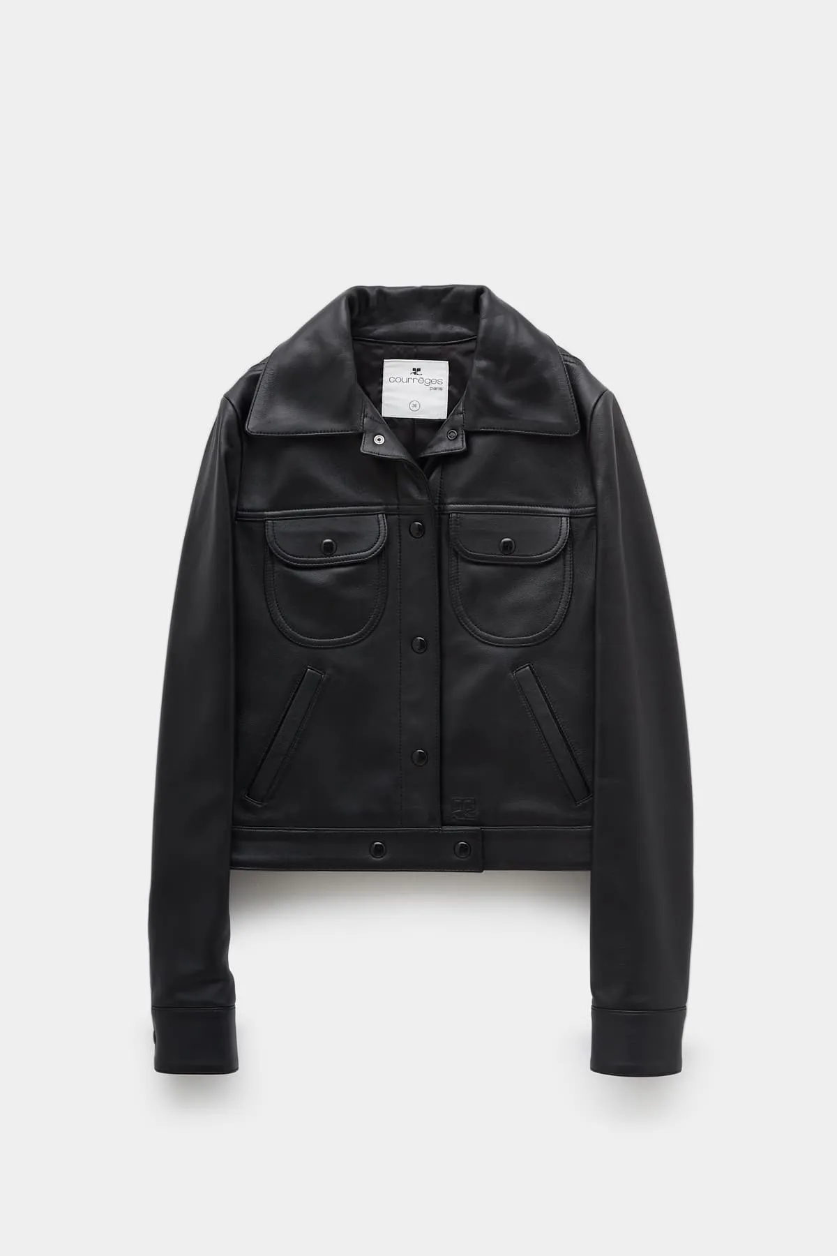 COURREGES BLACK VINTAGE LEATHER TRUCKER JACKET