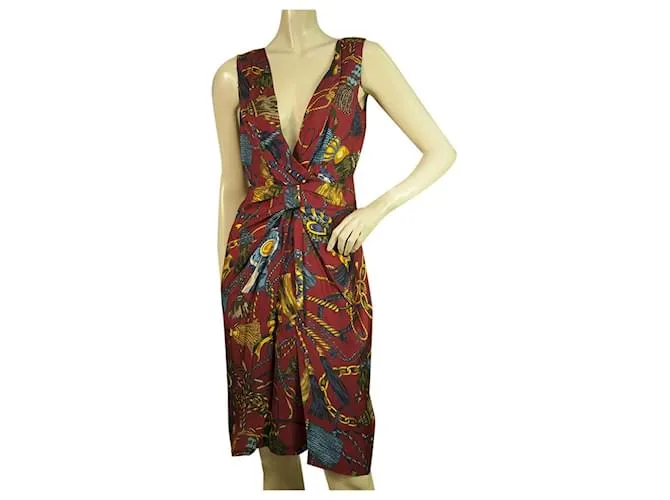 Love Moschino Moschino Love Vestido De Viscosa Drapeado Sin Mangas Hasta La Rodilla Multicolor Sz 42 