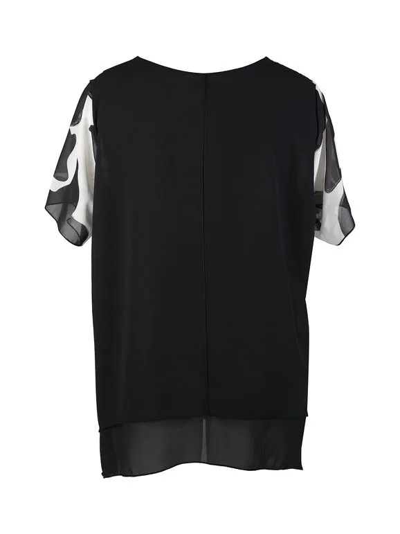 Miss E Co Blusa de mujer de manga corta con líneas curvas