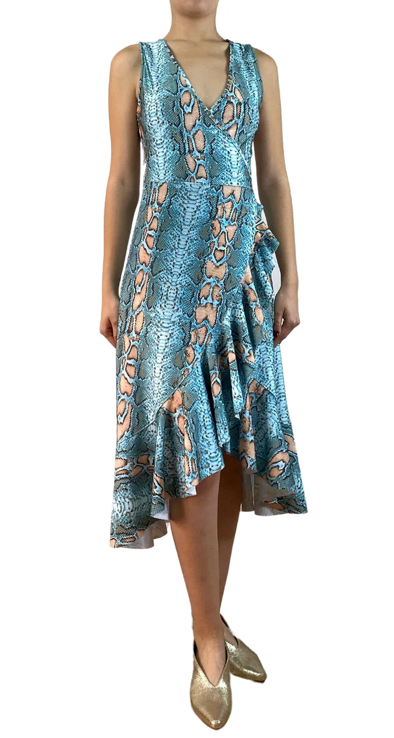 QÜINA Vestido Wrap Snake Turquesa