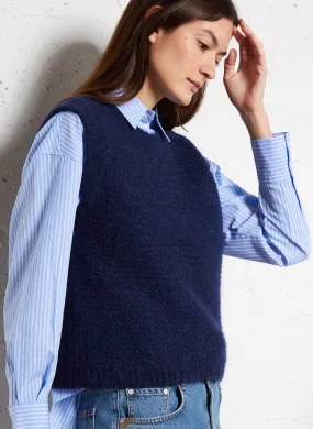 SUD EXPRESS MOTANA - Camiseta de tirantes de mezcla de lana con cuello redondo en azul