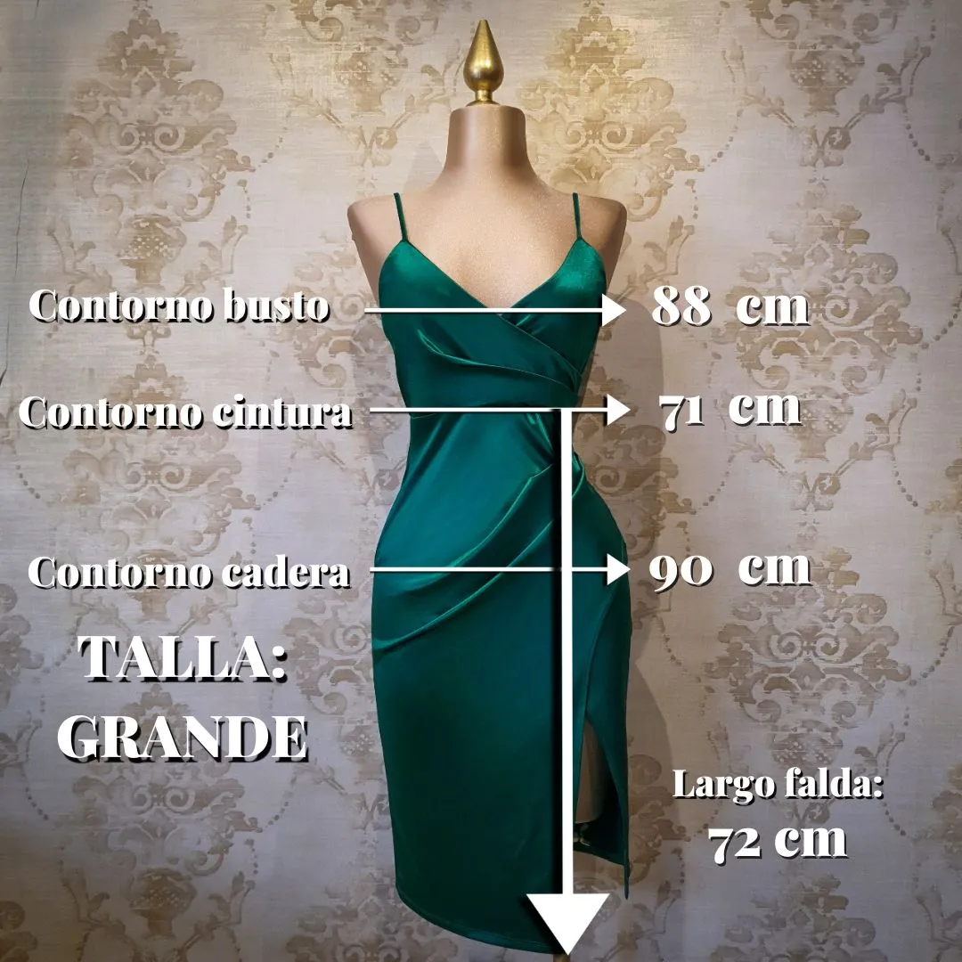 Vestido Verde Corto Satín Plisado con Tirantes
